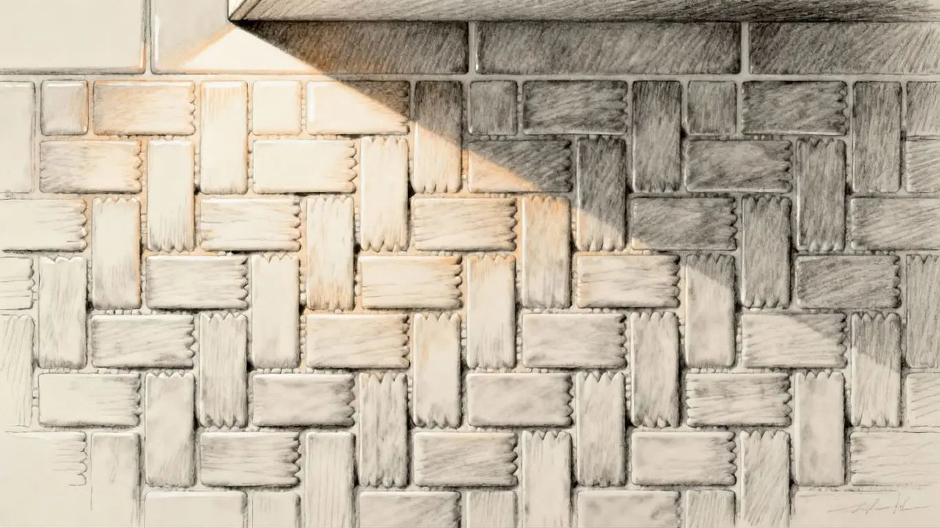 Basketweave tile kitchen backsplash sketch