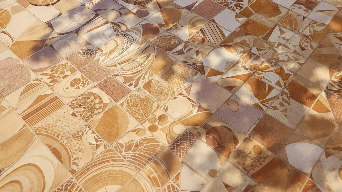 French lay tile pattern with warm, earthy tones.