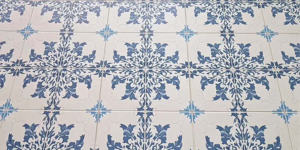 Timeless white and blue French floral ceramic tiles