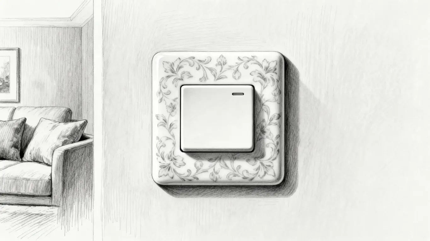 Elegant porcelain light switch cover in a sketch style.