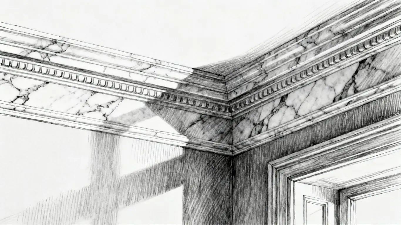 Elegant marble molding trim in a room sketch.