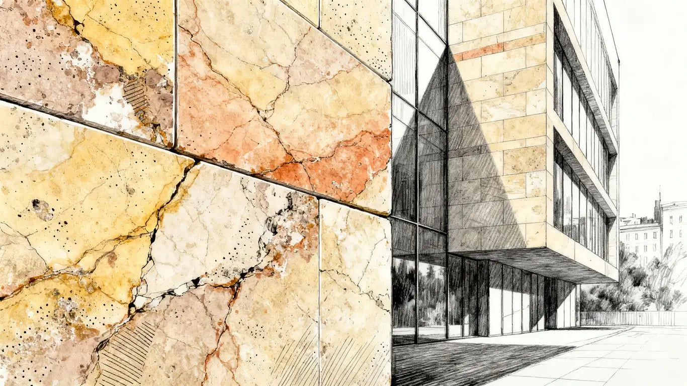 Gasgogne limestone in modern architecture sketch.