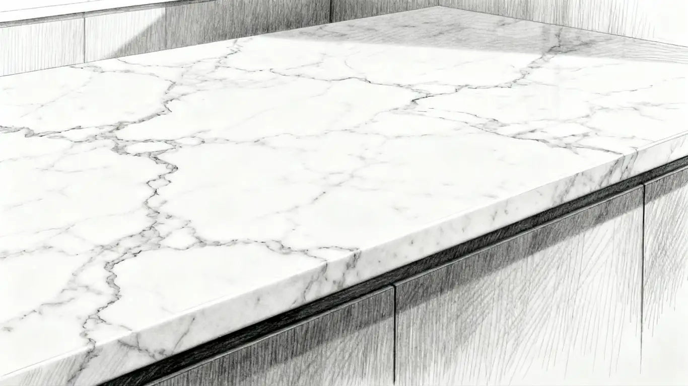 Quartz countertop with marble-like veining.