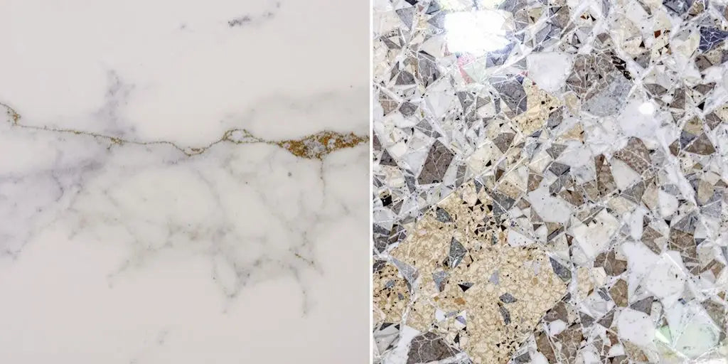 Honed and polished marble surface comparison.
