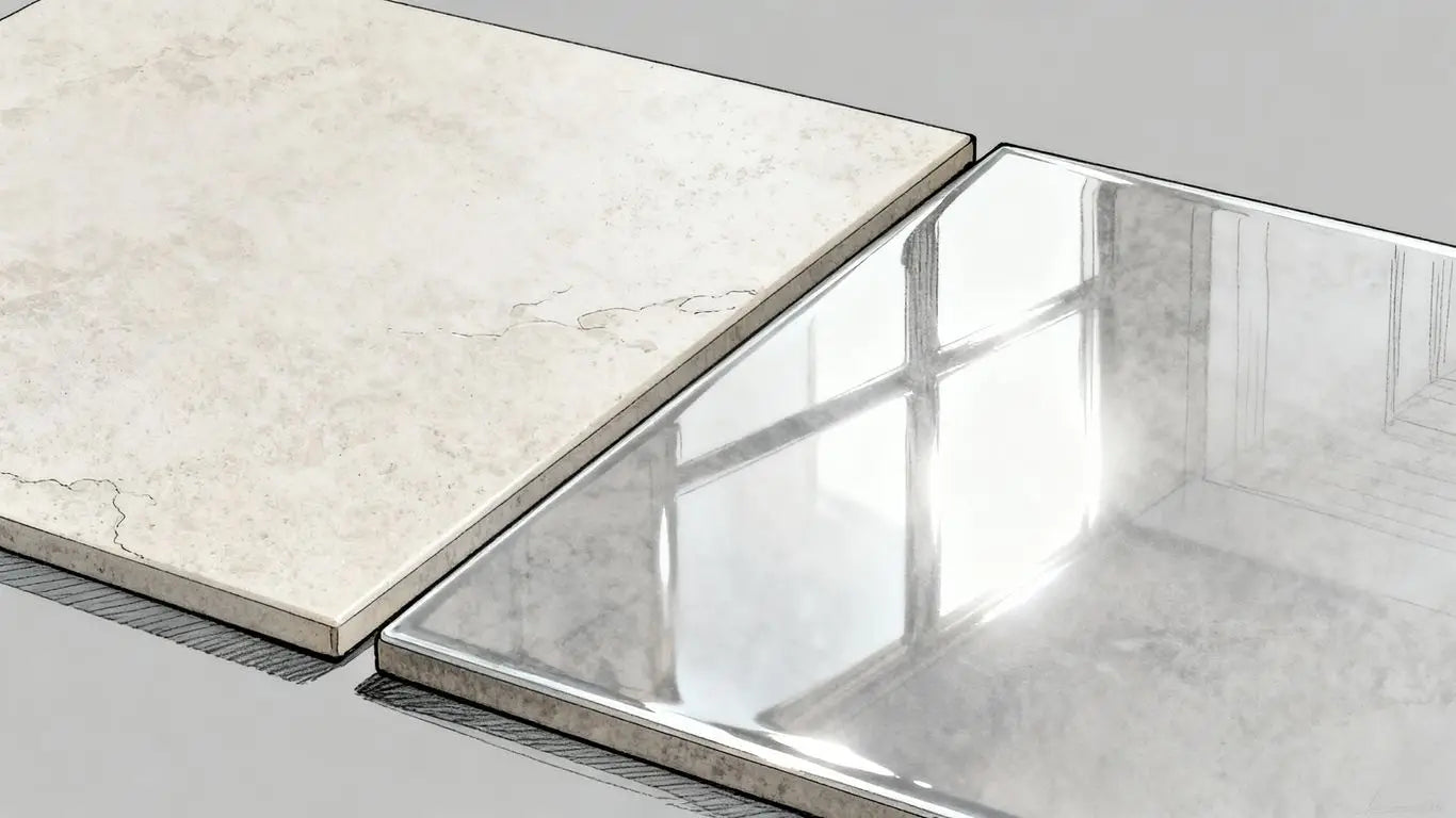 Honed vs polished tile comparison sketch