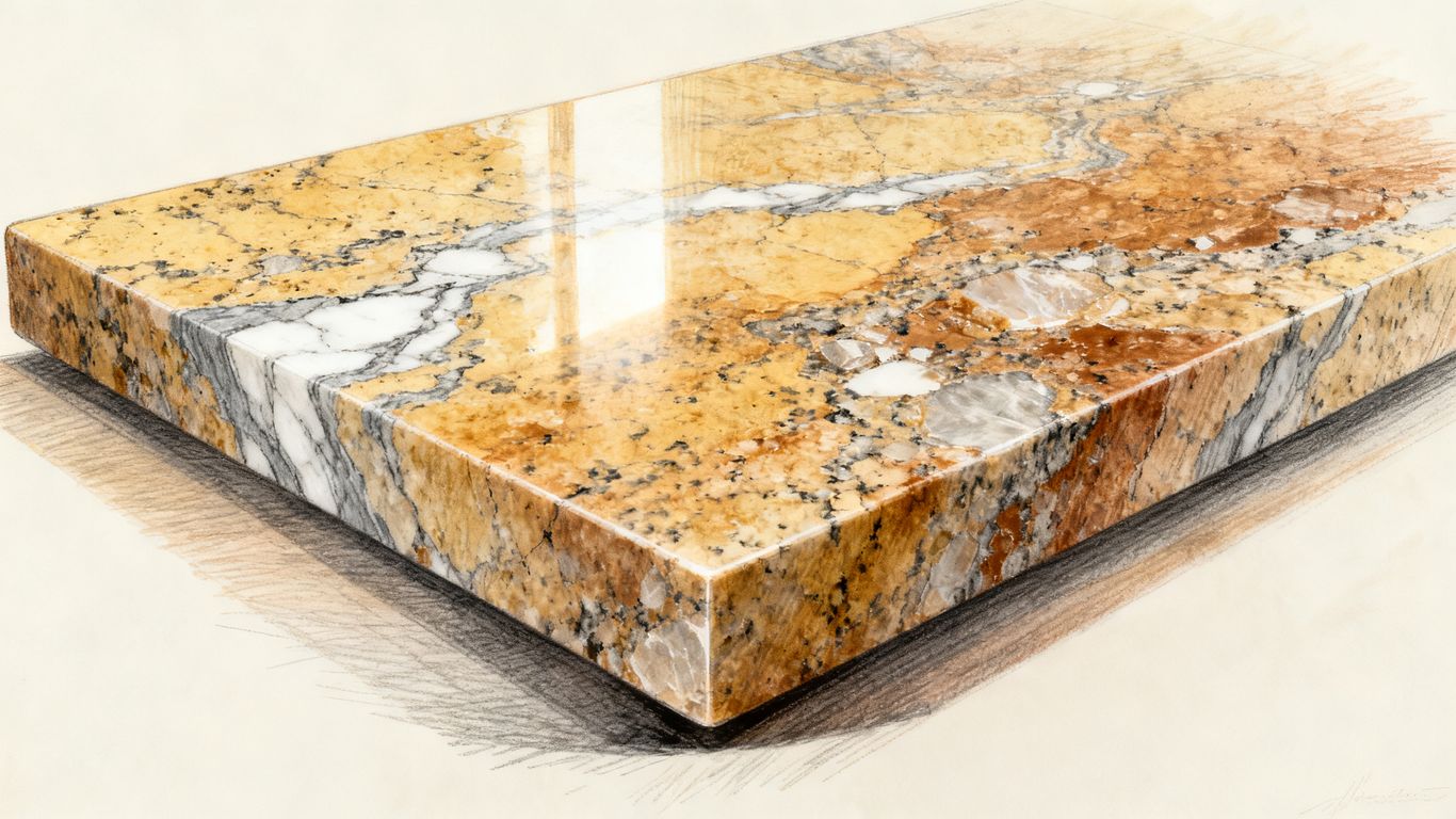 Losa de granito brasileño pulido con vetas naturales.