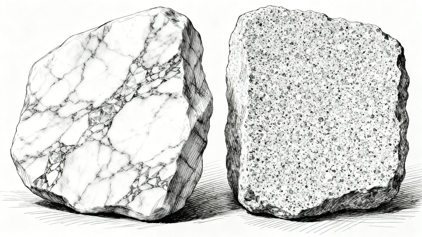 Dolomite and marble stone textures comparison sketch.
