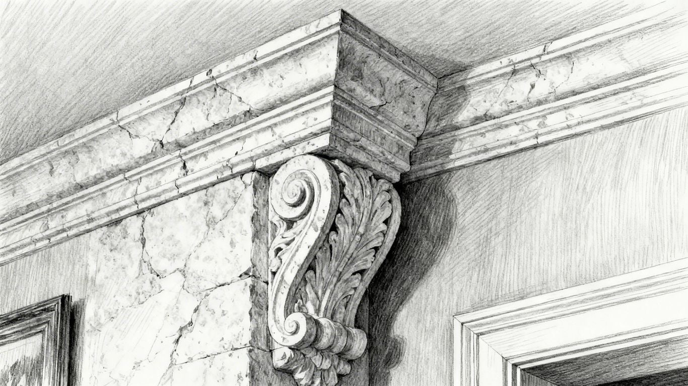 Elegant limestone molding detail on a home interior.