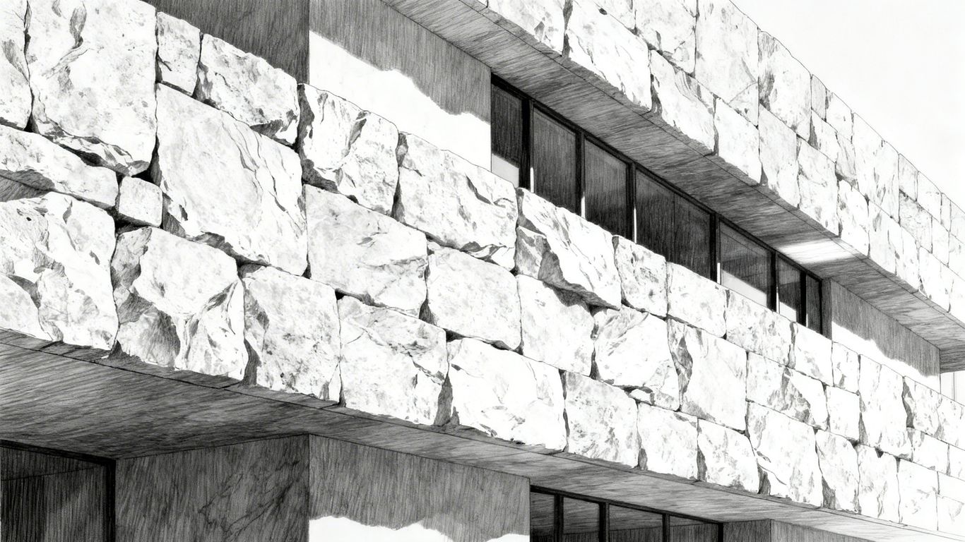 Fachada de piedra caliza blanca, boceto de arquitectura moderna.