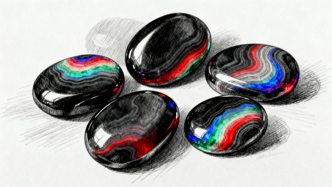 Piedras de ónix arcoíris con bandas coloridas.