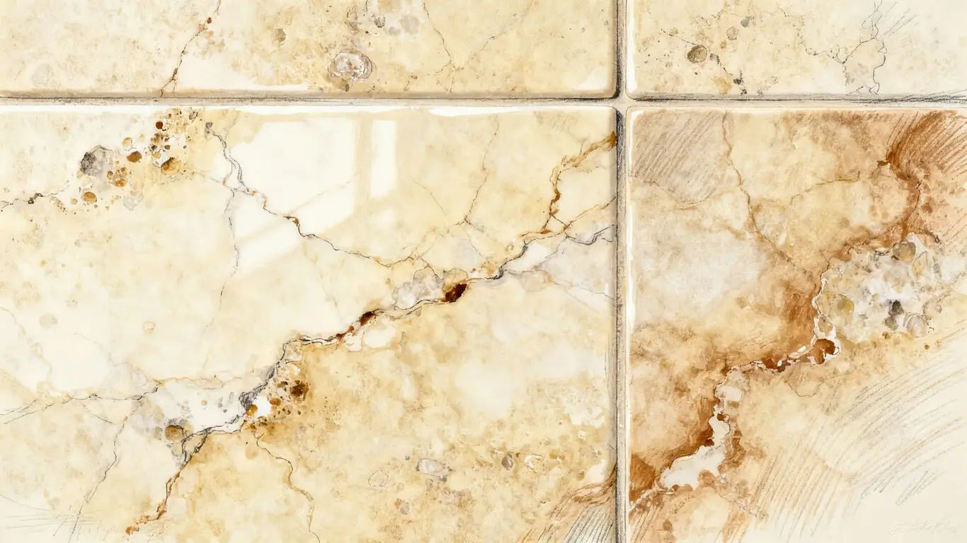 Baldosas de porcelana que imitan la textura de la piedra travertina.