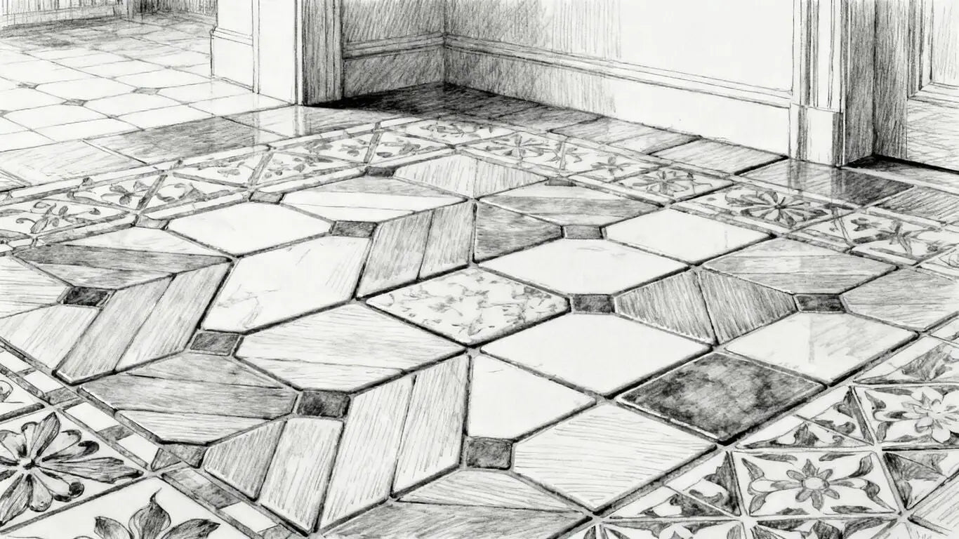 French pattern tile layout sketch