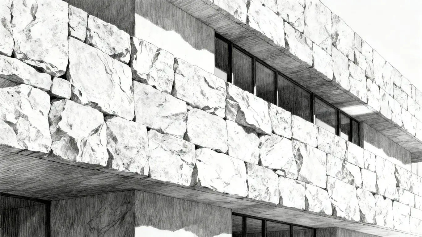 White limestone facade, modern architecture sketch.