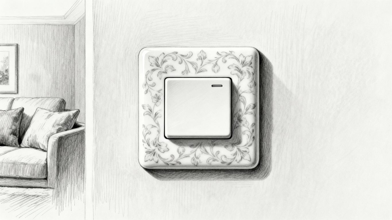 Elegante tapa de interruptor de luz de porcelana en estilo boceto.
