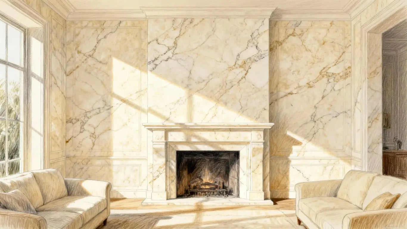 Travertine Ivory stone in a luxurious home interior sketch.