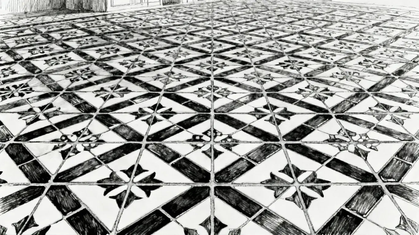 Mosaic black and white tiles pattern sketch