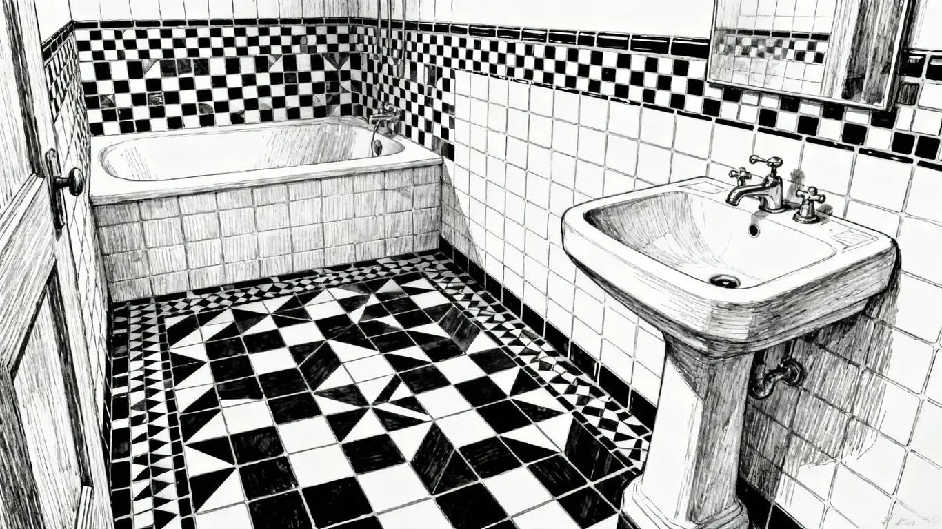 Black and white mosaic tile pattern sketch
