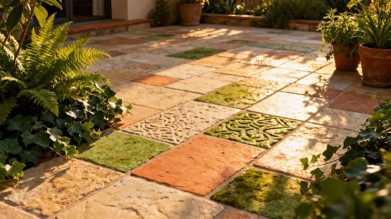 Durable stone tiles on a transformed patio.