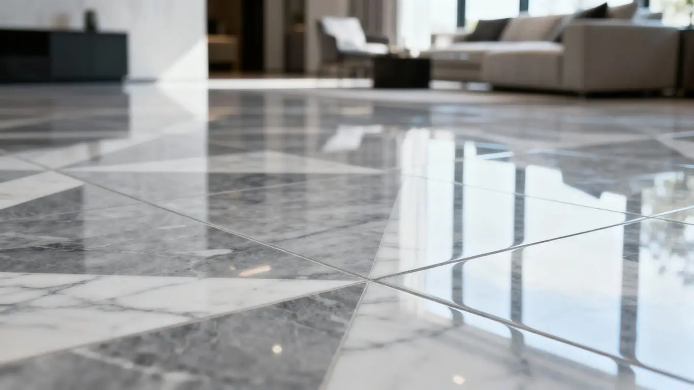 Stylish quartz floor tiles in a modern room.
