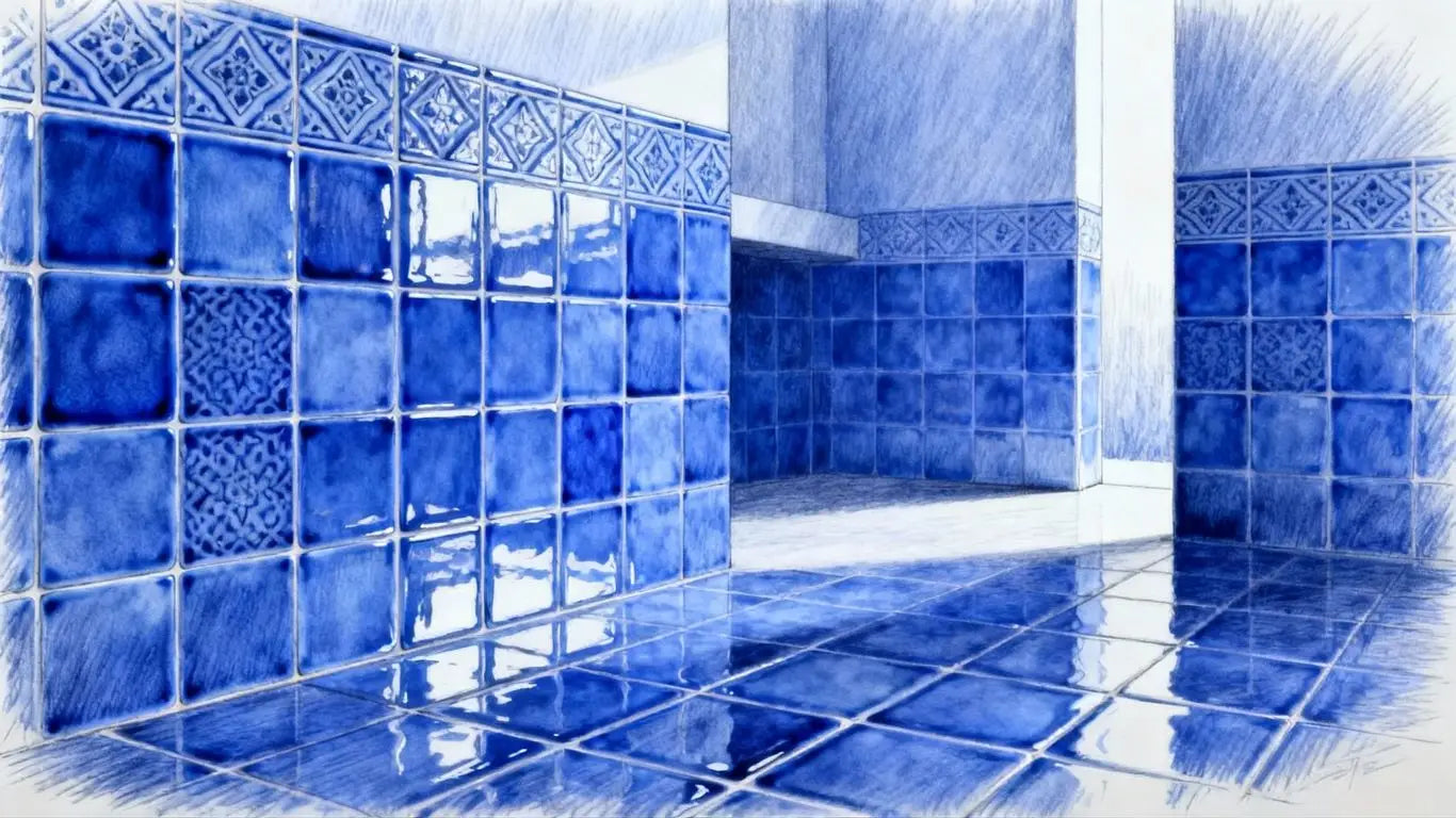 Azulejos de porcelana azul transformando el diseño interior de una habitación.
