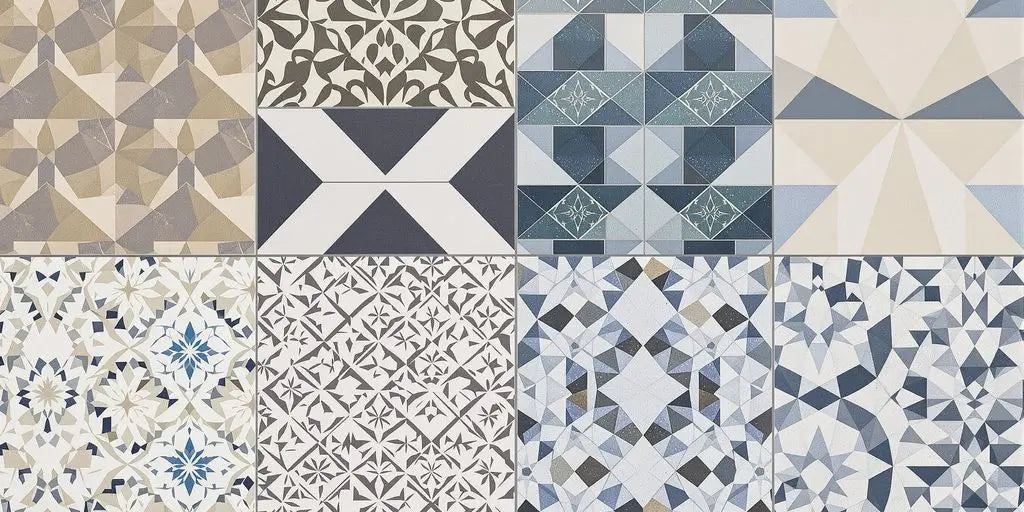 Close-up of patterned floor tiles.