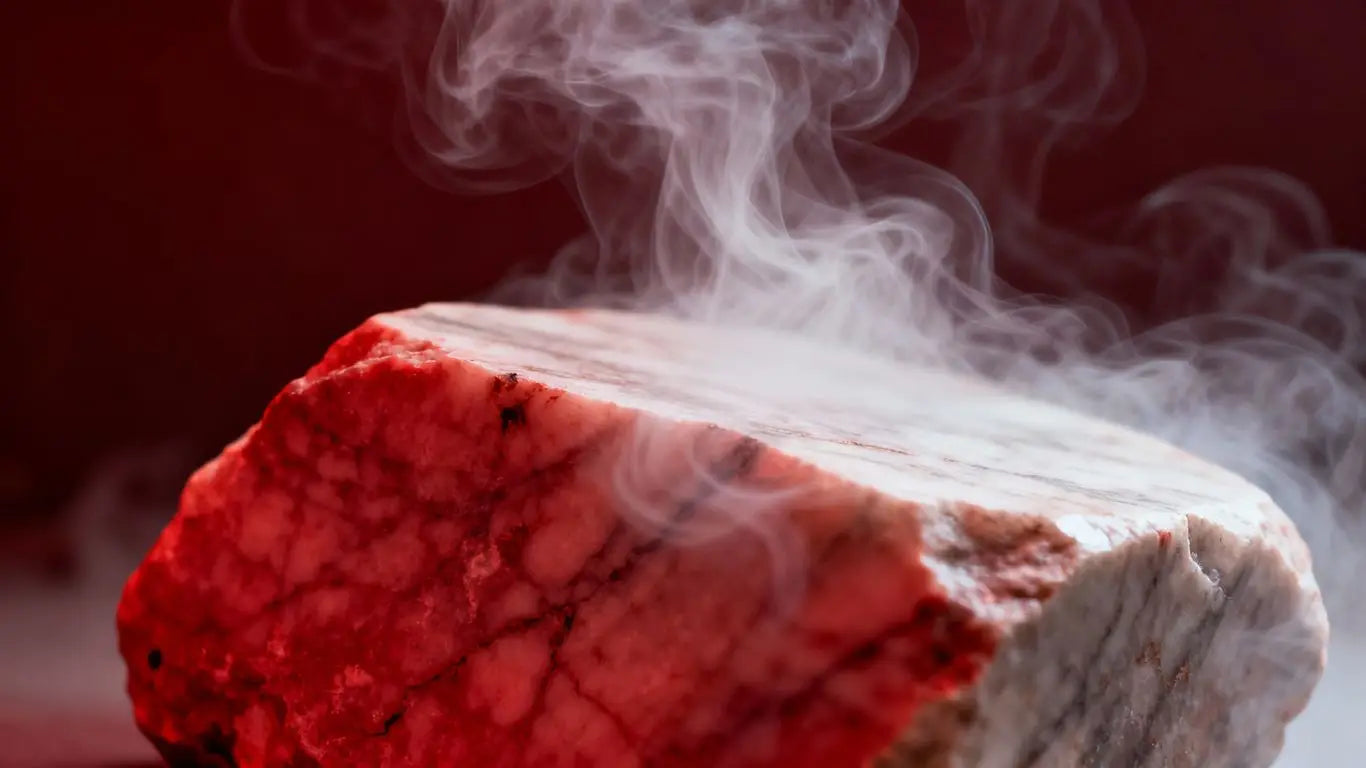 Enshrouded red marble stone