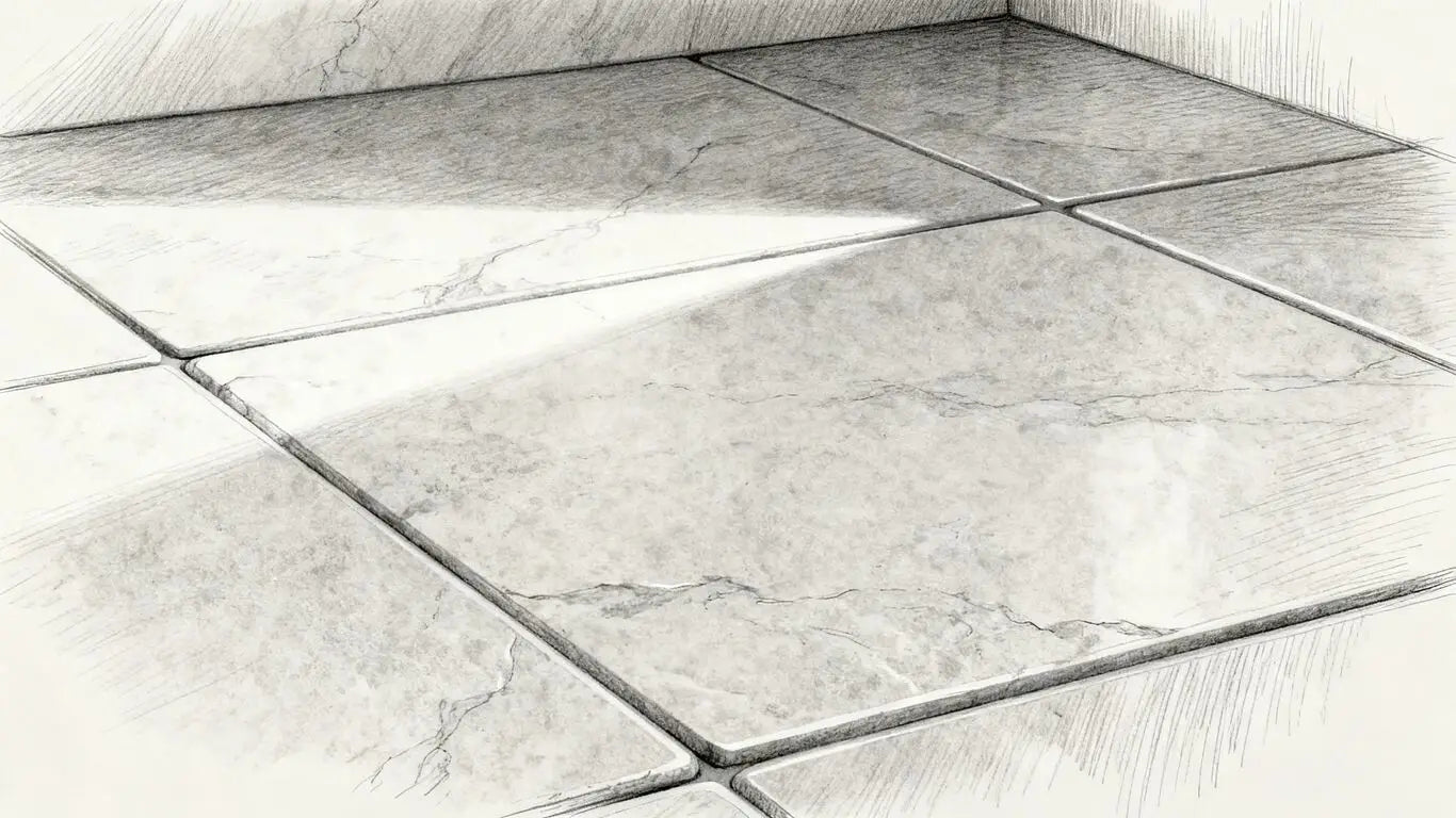 Close-up sketch of smooth, matte honed tile surface.