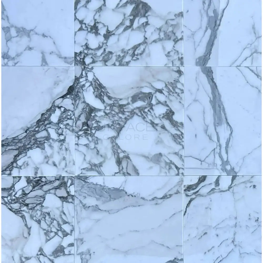 Arabescato Corchia Elite 12X12 Marble Tile with white background and striking gray veining