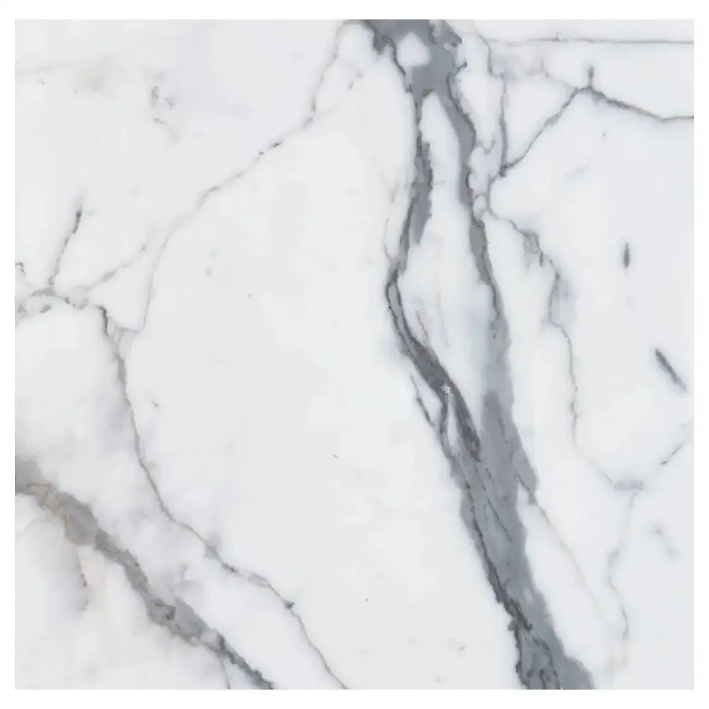 White marble with prominent grey veining in Arabescato Corchia Elite 12X12 Marble Tile