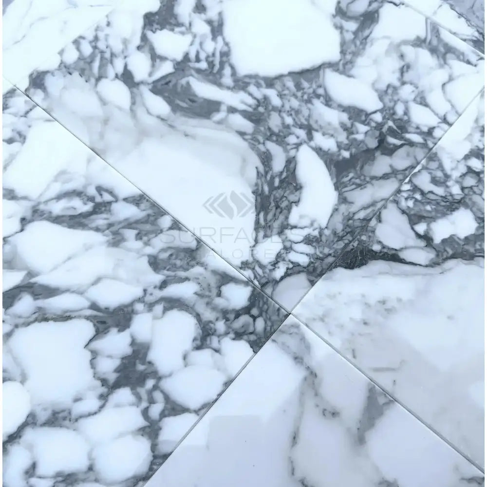 Polished Arabescato Corchia Elite 12X12 Marble Tile with prominent gray veining