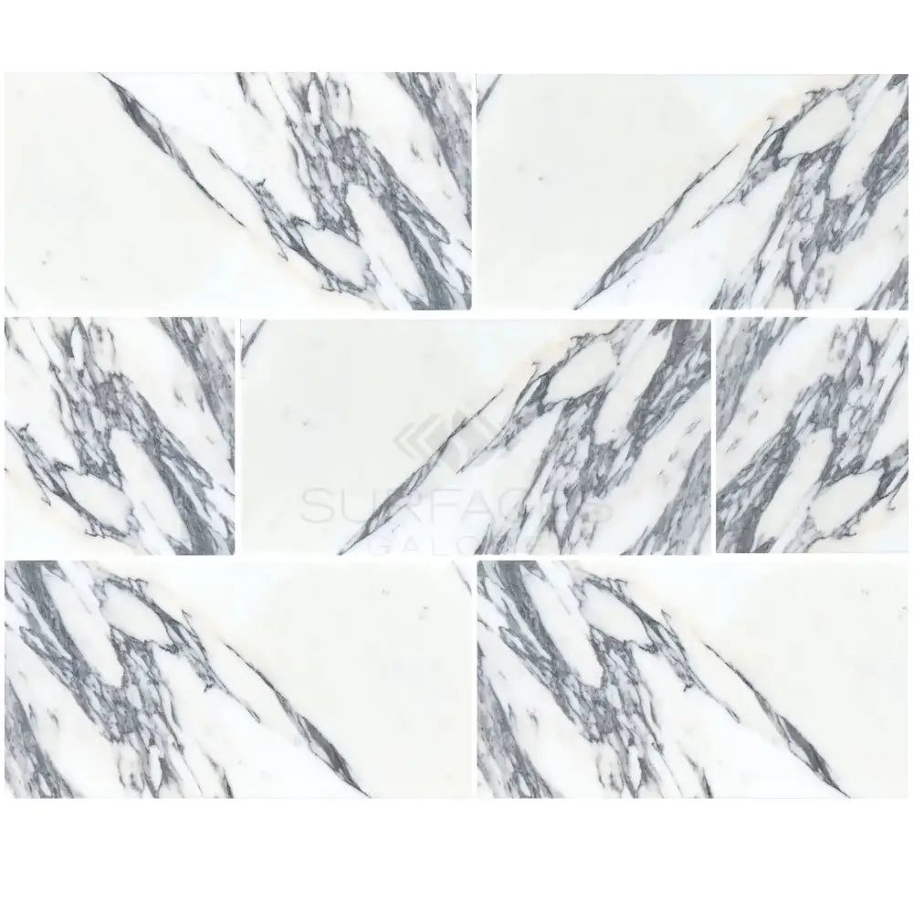 White marble tiles with bold gray veining in Arabescato Corchia Elite 12X24 Marble Tile