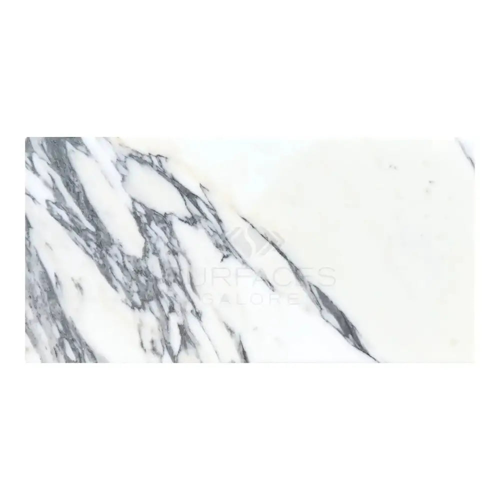 White marble slab with bold grey veining in Arabescato Corchia Elite 12X24 Marble Tile