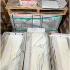 Pallets of Arabescato Corchia Elite 18x18 marble tiles in white and grey tones