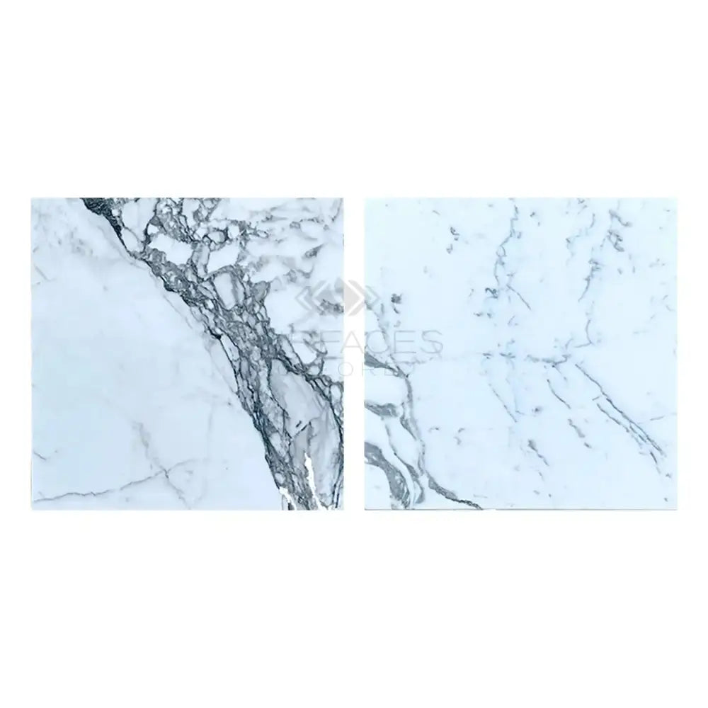 Two white Arabescato Corchia Elite 24X24 marble tiles with grey veining