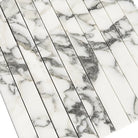 White marble tile strips from Arabescato Corchia Elite mosaic for elegant interior decor