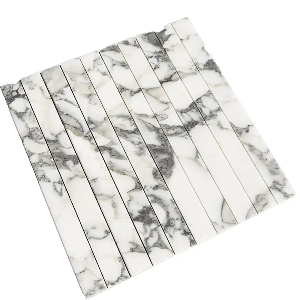 White marble mosaic tile sheet from Arabescato Corchia Elite marble collection