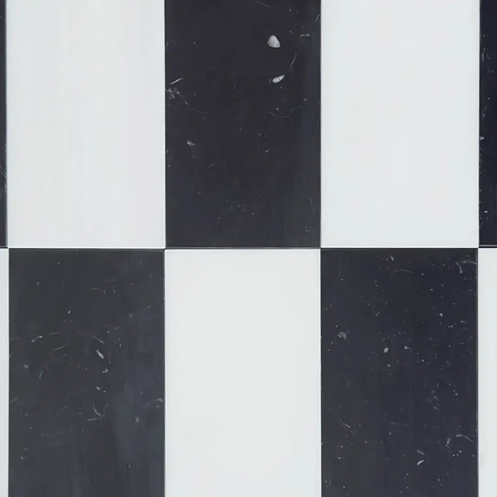 Black and white checkered pattern tile from Arezzo in Bianco Dolomite and Nero Marquina 4X12 Set