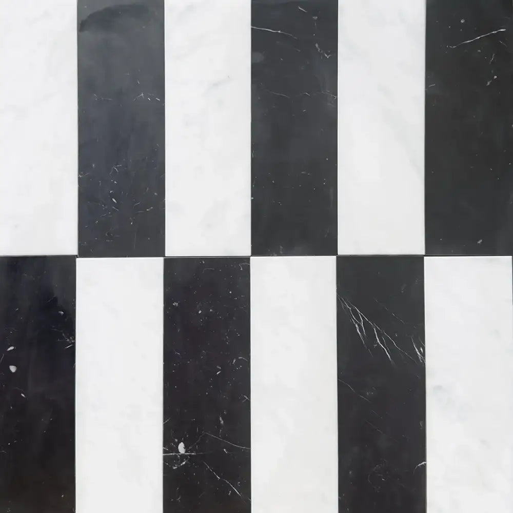 Arezzo in Carrara White Royale and Nero Marquina Prestige black and white striped tiles