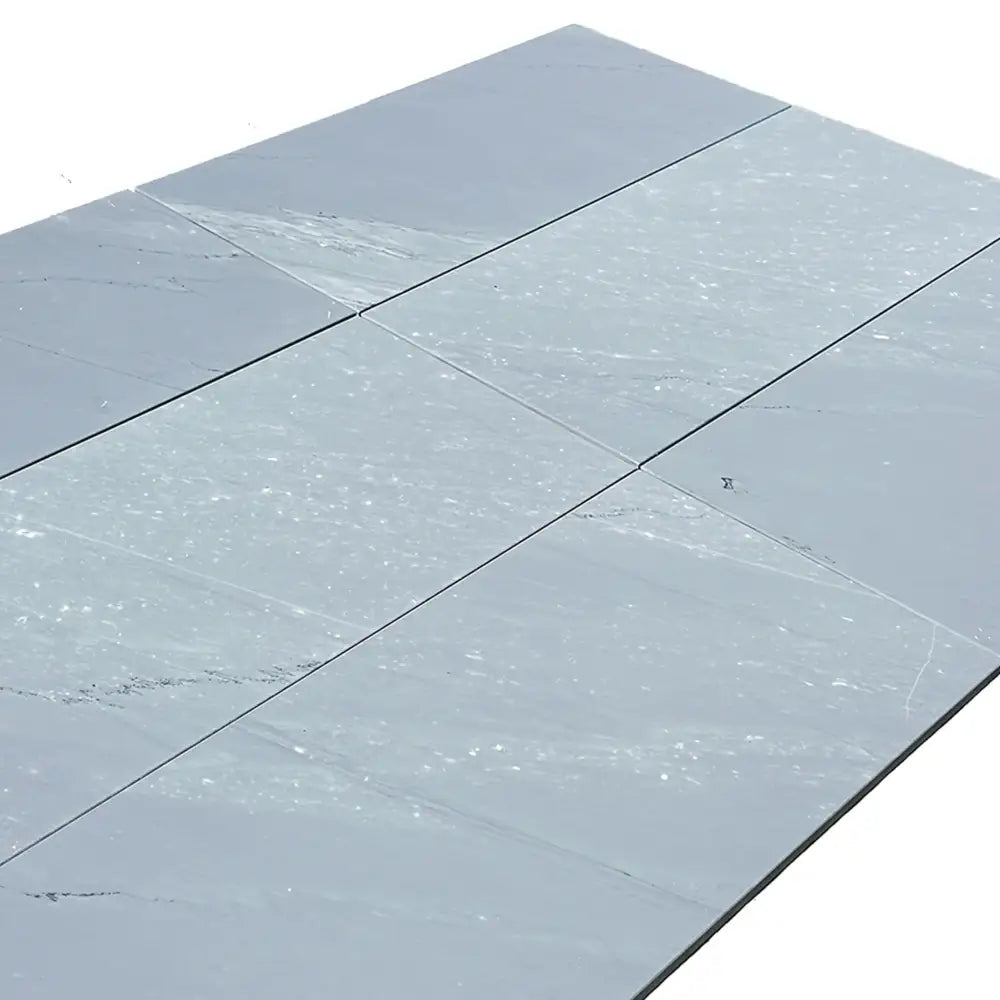 Gray stone floor tiles from Bardiglio Prime Imperiale 12X24 Marble shown in polished or honed finish