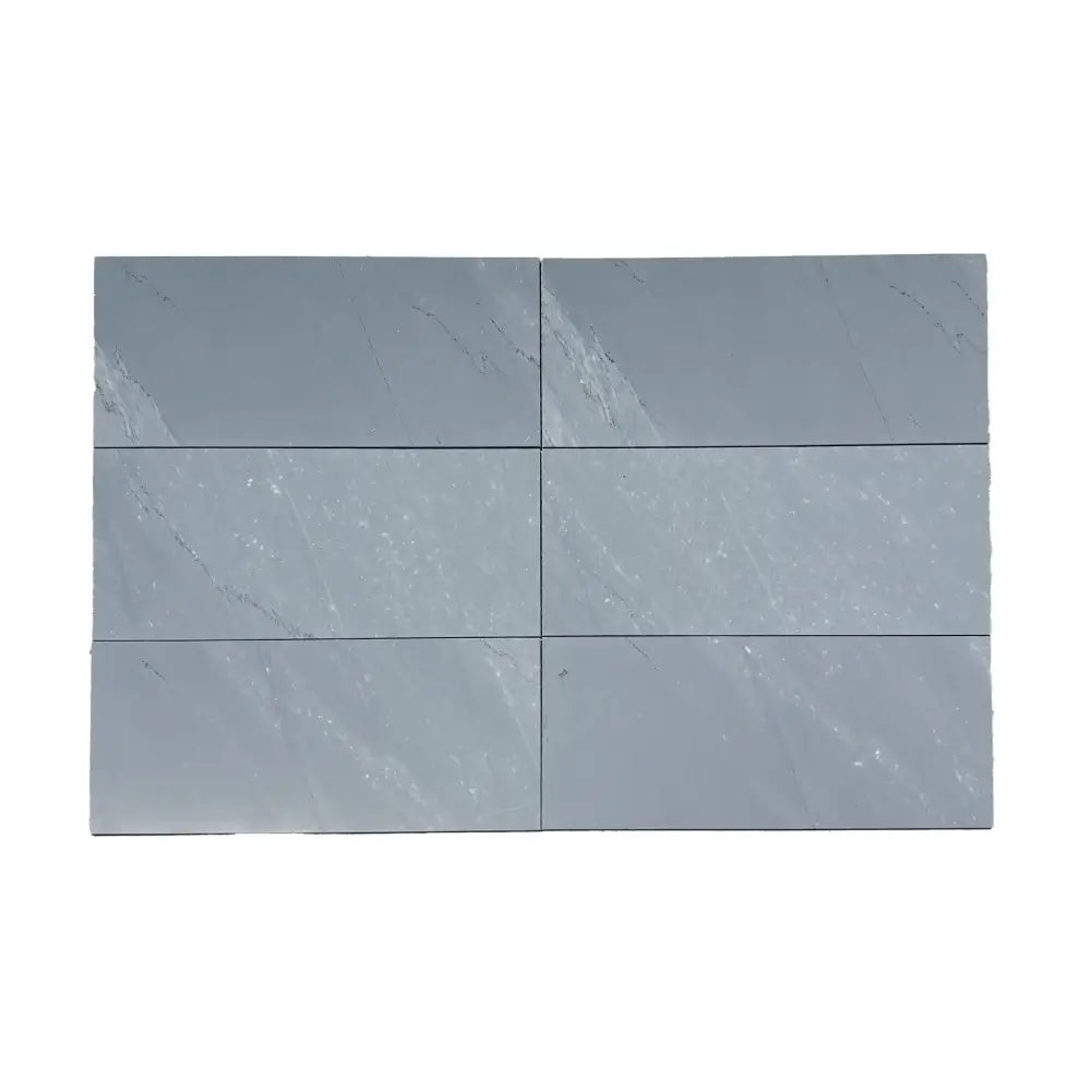 Six light blue rectangular Bardiglio Prime Imperiale marble tiles shown in polished or honed finish