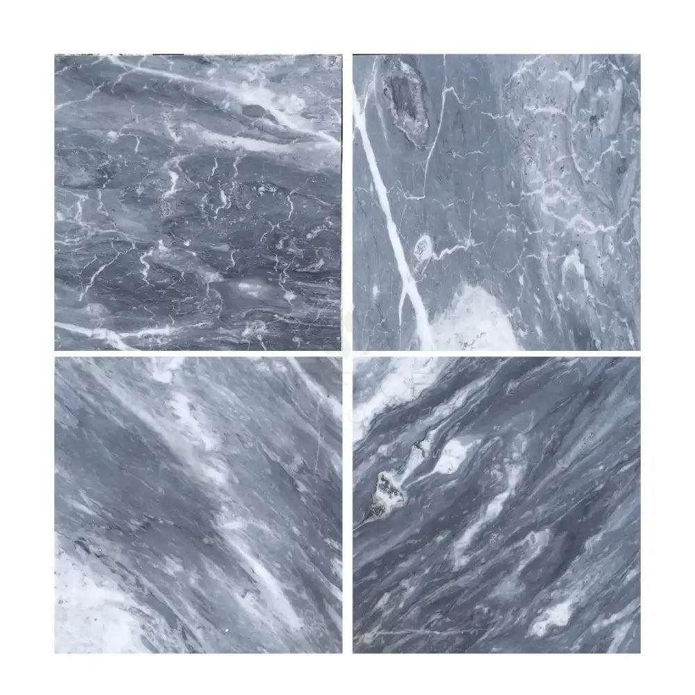 Four gray Bardiglio Prime Nuvolato marble tiles in polished or honed finish