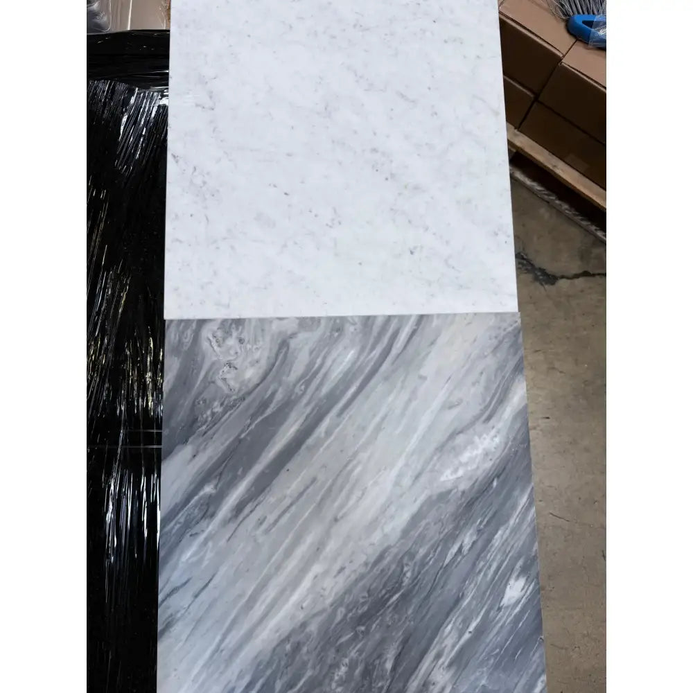 Two Bardiglio Prime Nuvolato marble slabs with unique veining patterns, polished or honed