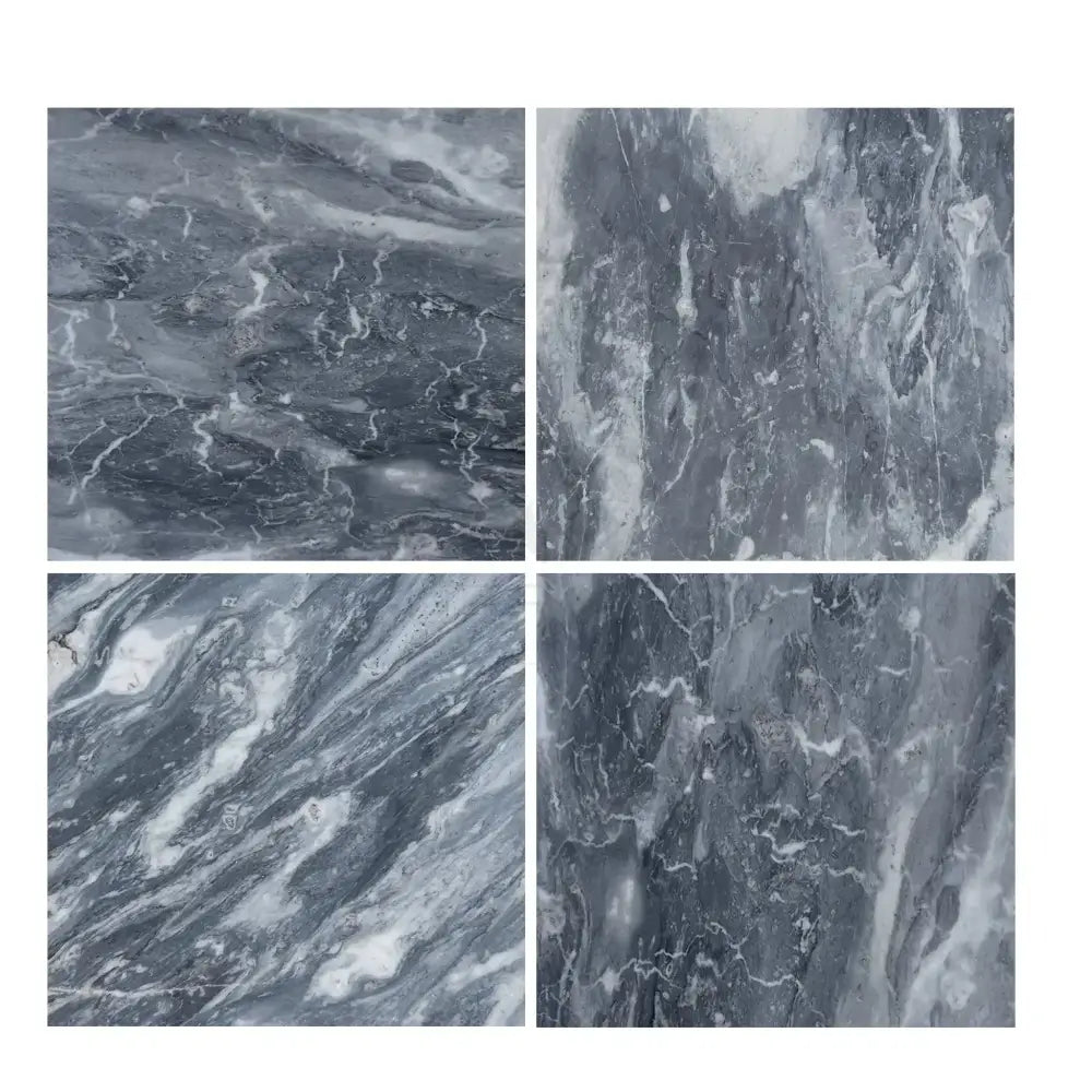 Four gray Bardiglio Prime Nuvolato marble tiles for flooring or wall applications