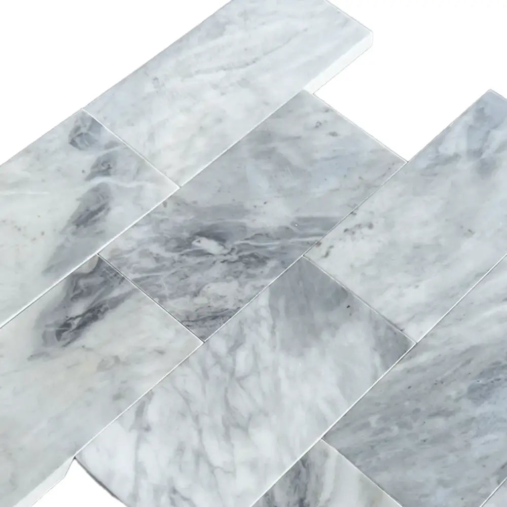 Gray and white Bardiglio Prime Nuvolato Marble 3x6 tiles for elegant flooring