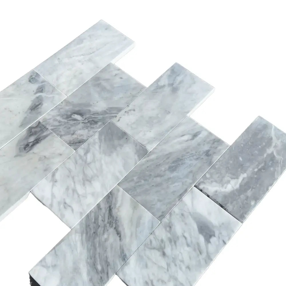 Gray and white Bardiglio Prime Nuvolato Marble 3X6 tiles in polished or honed finish