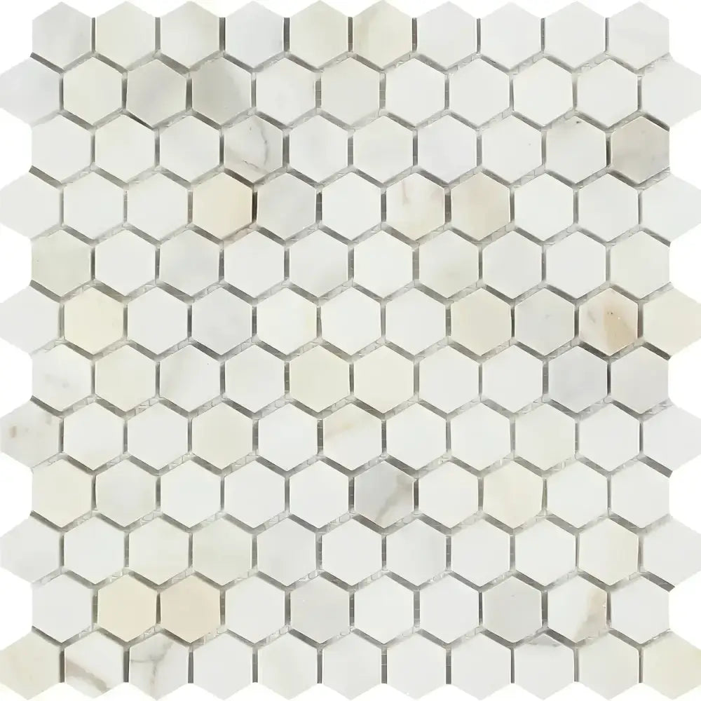 Hexagonal Calacatta Gold Marble Mosaic Tile polished or honed for elegant flooring
