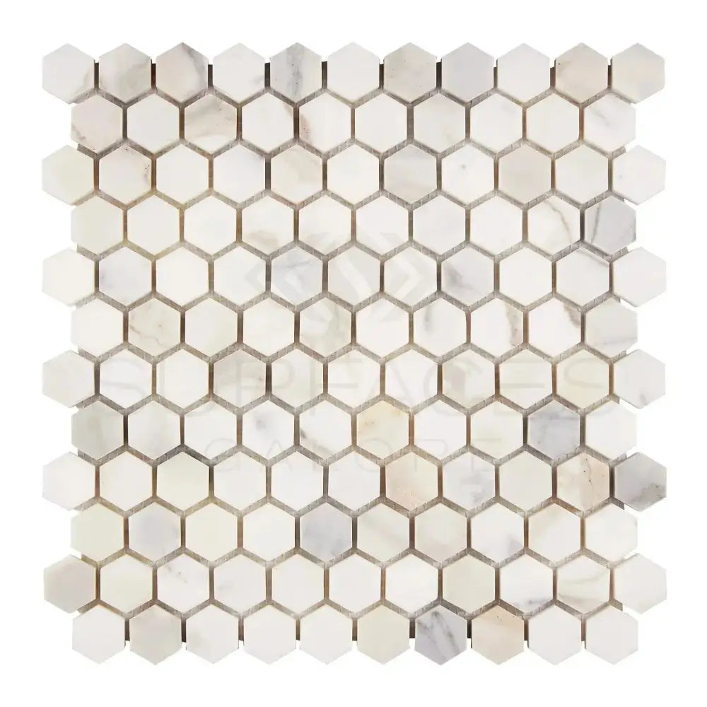Calacatta Oro (Gold) Select 1" Hexagon Mosaic Marble Tile-American Stone