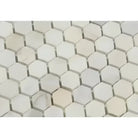 Hexagonal marble tile pattern featuring Calacatta Gold Select Mosaic Marble Tile