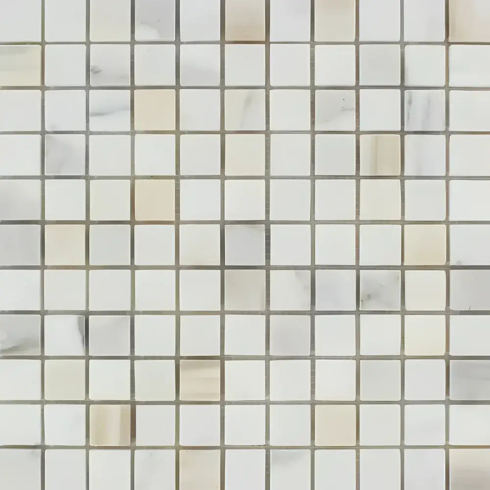 Square mosaic tile pattern from Calacatta Gold Select Gold Marble Tile for elegant surfaces