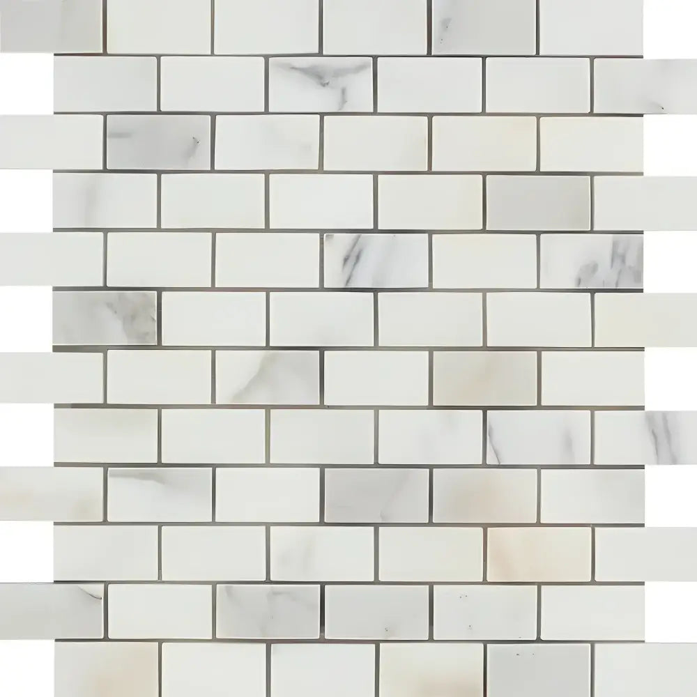 White marble brick mosaic tile from Calacatta Gold Select for elegant backsplash or flooring